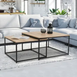 Lot de 2 tables basses gigognes industrielles 70x70cm et 60x60 cm