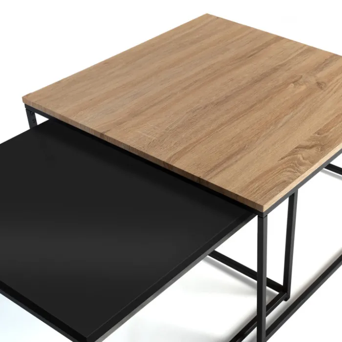 Lot de 2 tables basses gigognes industrielles métal noir 60 cm et 70 cm
