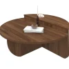 Lot de 2 tables basses rondes 90 cm asymétriques effet noyer