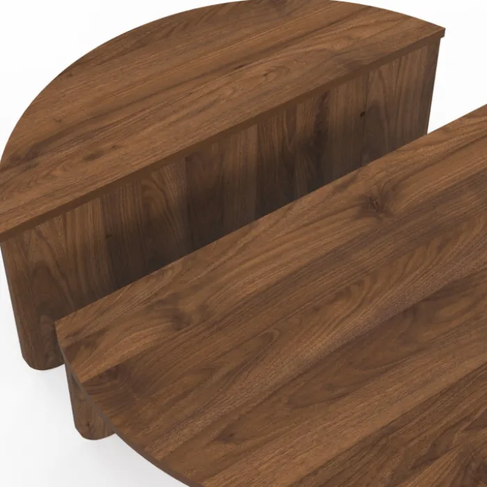 Lot de 2 tables basses rondes 90 cm asymétriques effet noyer