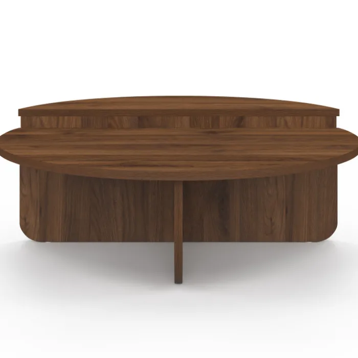 Lot de 2 tables basses rondes 90 cm asymétriques effet noyer