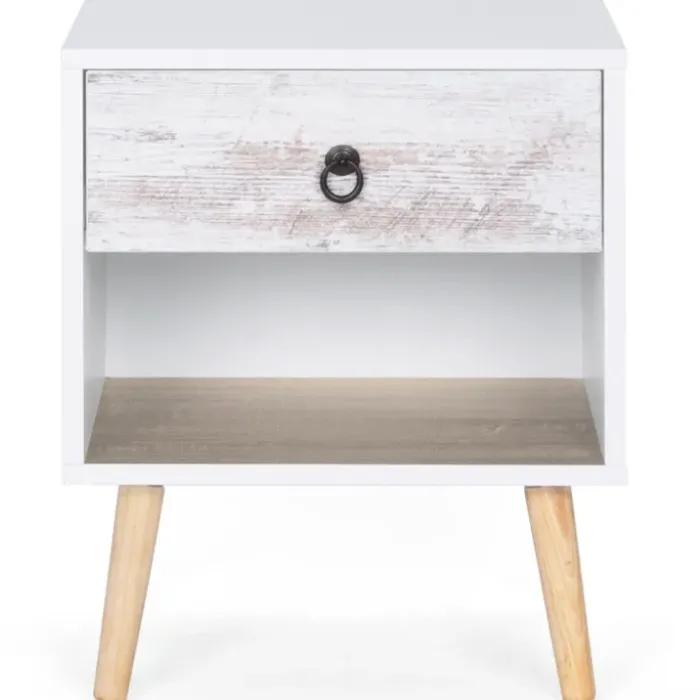 lot de 2 tables de chevet blanches effet vieilli 1 tiroir style scandinave