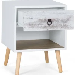 lot de 2 tables de chevet blanches effet vieilli 1 tiroir style scandinave