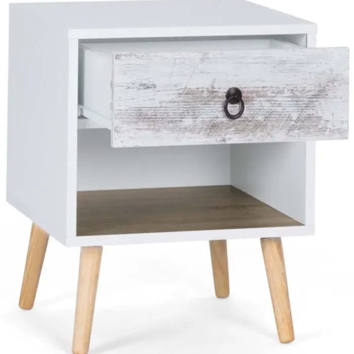 lot de 2 tables de chevet blanches effet vieilli 1 tiroir style scandinave