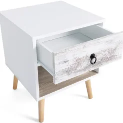 lot de 2 tables de chevet blanches effet vieilli 1 tiroir style scandinave