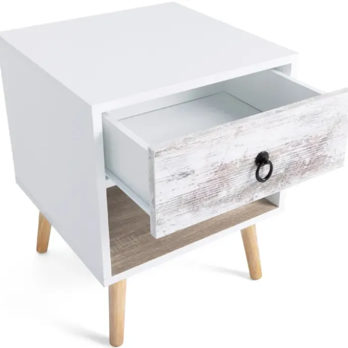 lot de 2 tables de chevet blanches effet vieilli 1 tiroir style scandinave