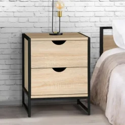 Lot de 2 tables de chevet industrielles 2 tiroirs