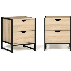 Lot de 2 tables de chevet industrielles 2 tiroirs