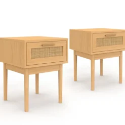 lot de 2 tables de chevet en bois cannage effet naturel avec 1 tiroir