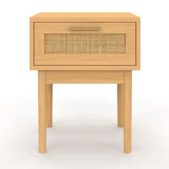 lot de 2 tables de chevet en bois cannage effet naturel avec 1 tiroir