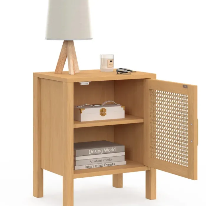 Lot de 2 tables de chevet 1 porte cannage et bois
