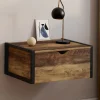 Lot de 2 tables de chevet suspendues bois foncé et noir style industriel