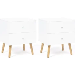 Lot de 2 tables de chevet scandinaves bois et blanc 2 tiroirs