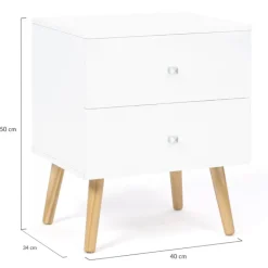 Lot de 2 tables de chevet scandinaves bois et blanc 2 tiroirs