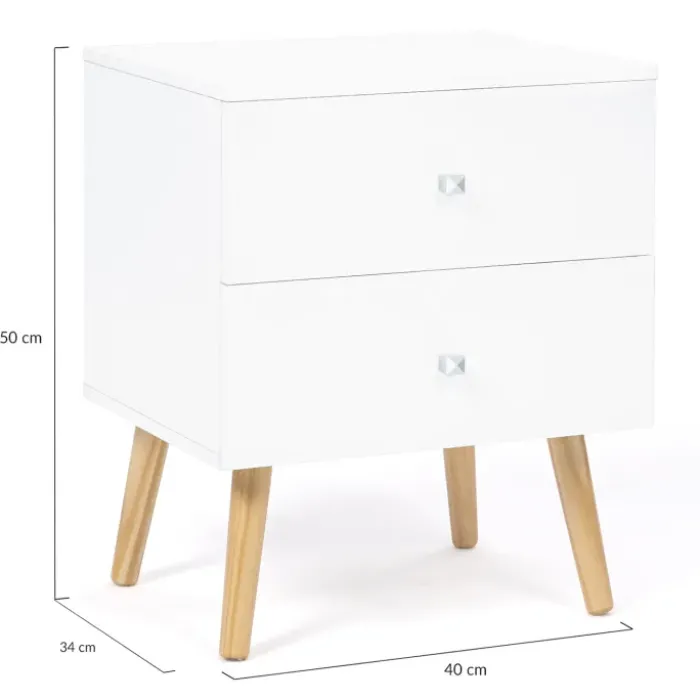Lot de 2 tables de chevet scandinaves bois et blanc 2 tiroirs