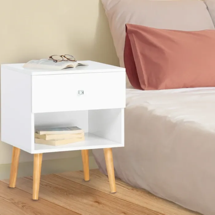 Lot de 2 tables de chevet scandinaves bois blanc 1 tiroir