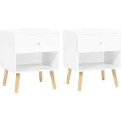 Lot de 2 tables de chevet scandinaves bois blanc 1 tiroir