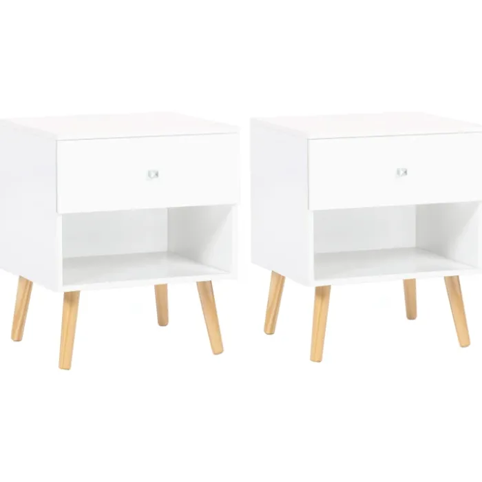 Lot de 2 tables de chevet scandinaves bois blanc 1 tiroir