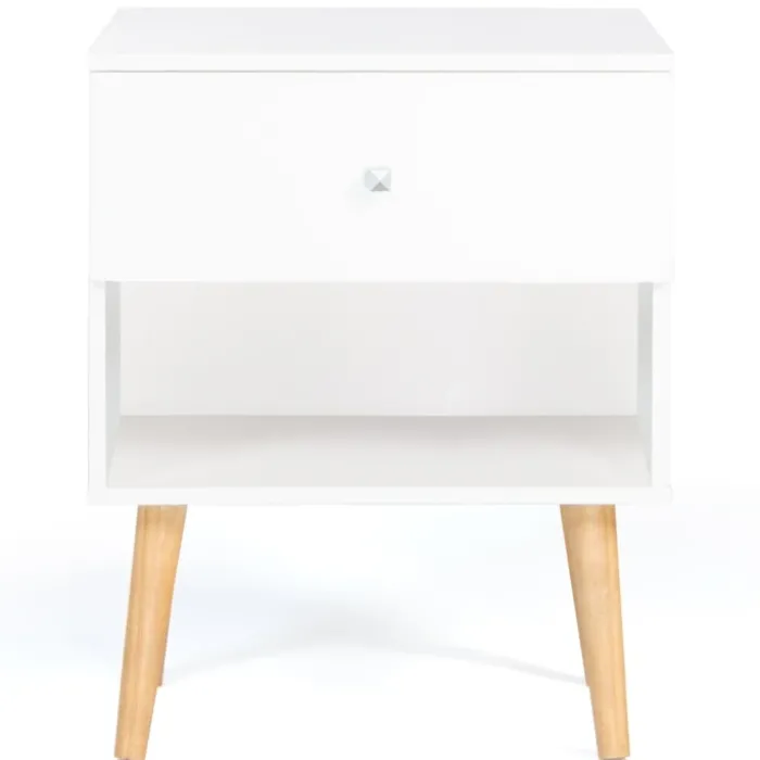 Lot de 2 tables de chevet scandinaves bois blanc 1 tiroir