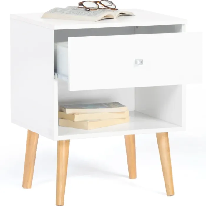 Lot de 2 tables de chevet scandinaves bois blanc 1 tiroir