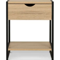 Lot de 2 tables de chevet bois et métal noir