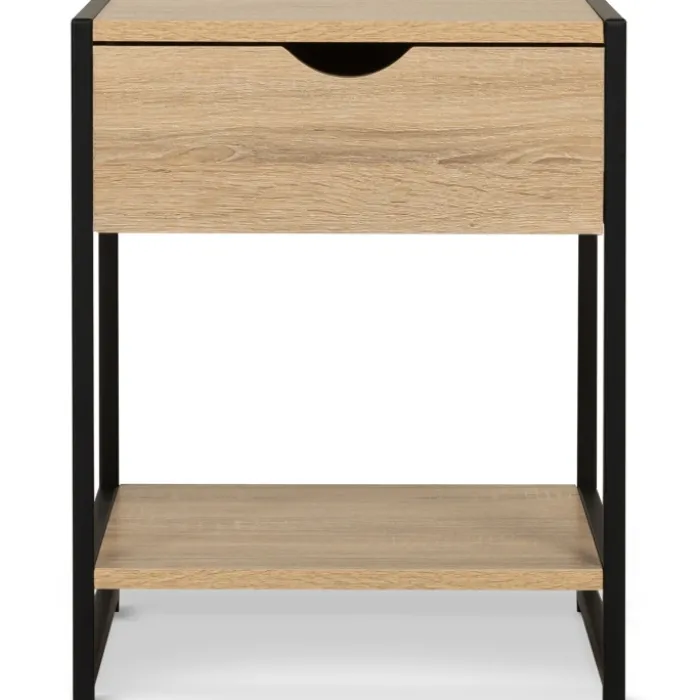 Lot de 2 tables de chevet bois et métal noir