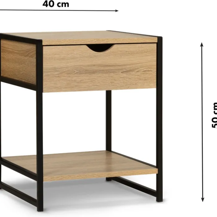 Lot de 2 tables de chevet bois et métal noir