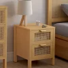 Lot de 2 tables de chevet 2 tiroirs cannage et bois