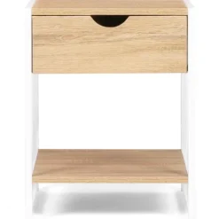Lot de 2 tables de chevet métal blanc et bois