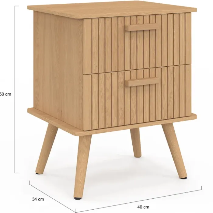 Lot de 2 tables de chevet avec 2 tiroirs en lattes tasseau bois coloris chêne