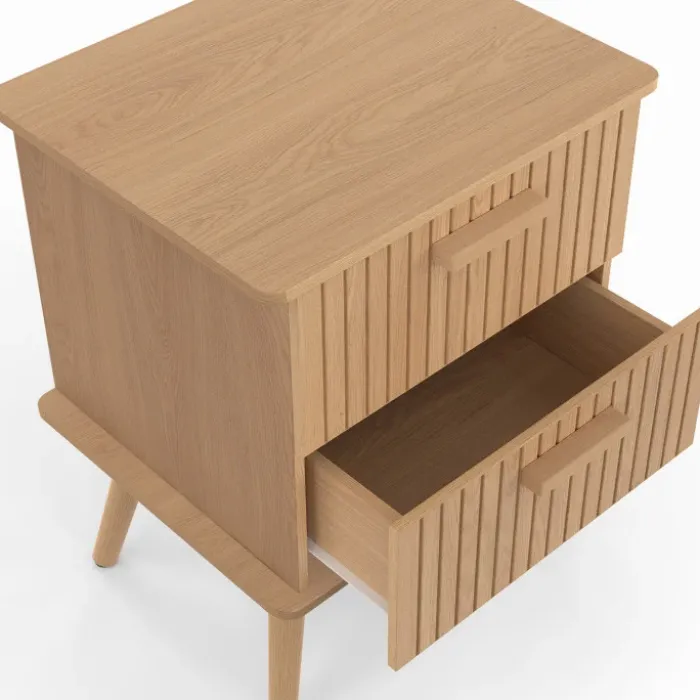 Lot de 2 tables de chevet avec 2 tiroirs en lattes tasseau bois coloris chêne