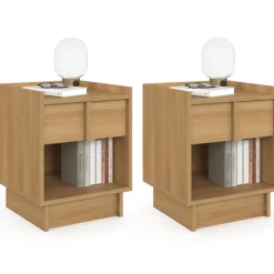 Lot de 2 tables de chevet 1 tiroir et 1 niche façon hêtre design minimaliste