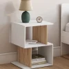 Lot de 2 tables de chevet forme S avec rangements ouverts blanc et effet hêtre