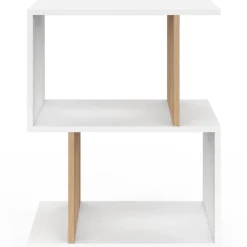 Lot de 2 tables de chevet forme S avec rangements ouverts blanc et effet hêtre