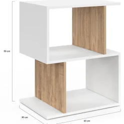 Lot de 2 tables de chevet forme S avec rangements ouverts blanc et effet hêtre