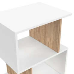 Lot de 2 tables de chevet forme S avec rangements ouverts blanc et effet hêtre