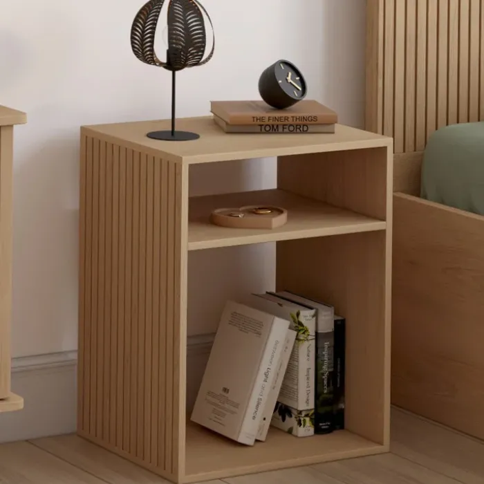 Lot de 2 tables de chevet avec rangements ouverts effet lattes et bois
