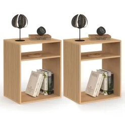 Lot de 2 tables de chevet avec rangements ouverts effet lattes et bois