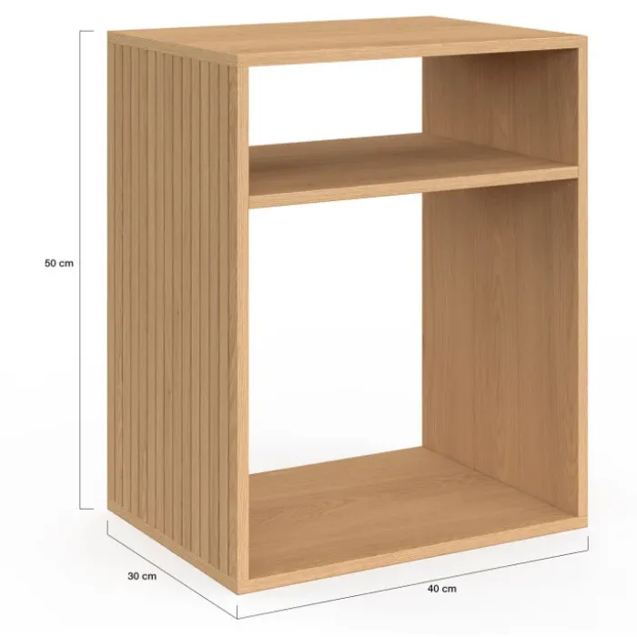 Lot de 2 tables de chevet avec rangements ouverts effet lattes et bois