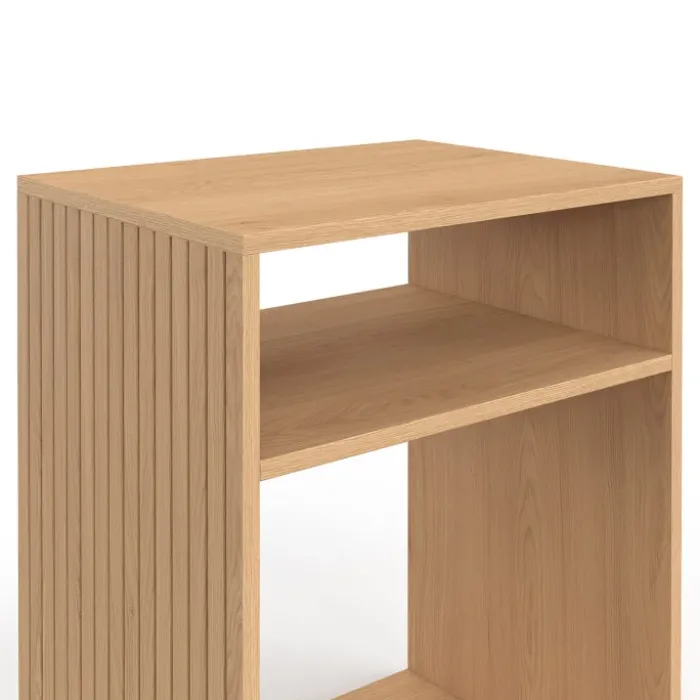 Lot de 2 tables de chevet avec rangements ouverts effet lattes et bois