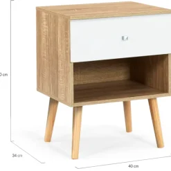 Lot de 2 tables de chevet scandinaves hêtre et blanc 1 tiroir