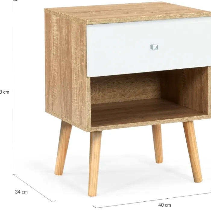 Lot de 2 tables de chevet scandinaves hêtre et blanc 1 tiroir
