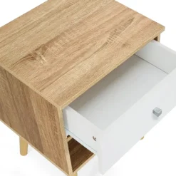 Lot de 2 tables de chevet scandinaves hêtre et blanc 1 tiroir