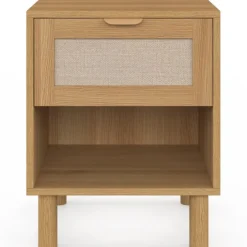 Lot de 2 tables de chevet 1 tiroir avec niche bois et effet lin