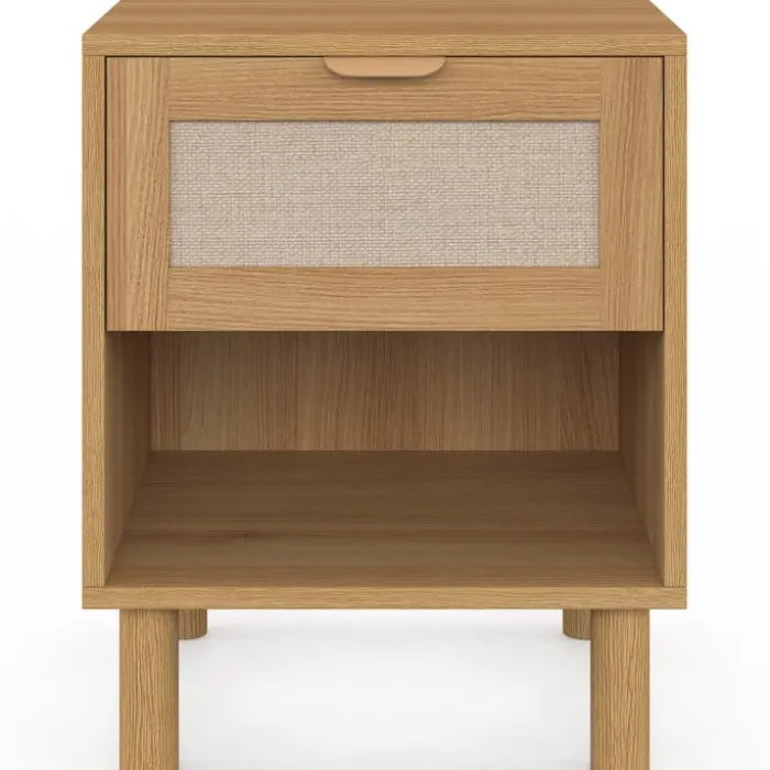 Lot de 2 tables de chevet 1 tiroir avec niche bois et effet lin
