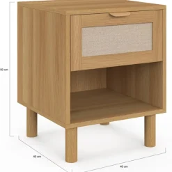Lot de 2 tables de chevet 1 tiroir avec niche bois et effet lin