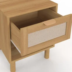Lot de 2 tables de chevet 1 tiroir avec niche bois et effet lin