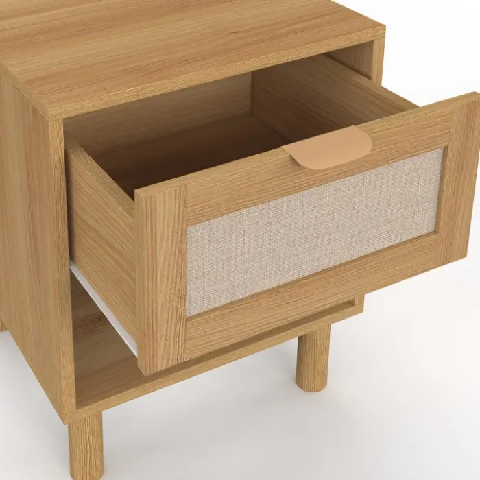 Lot de 2 tables de chevet 1 tiroir avec niche bois et effet lin