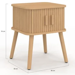 Lot de 2 tables de chevet 2 portes coulissantes lattes tasseaux bois coloris chêne