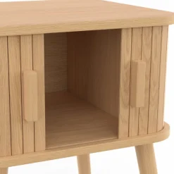 Lot de 2 tables de chevet 2 portes coulissantes lattes tasseaux bois coloris chêne